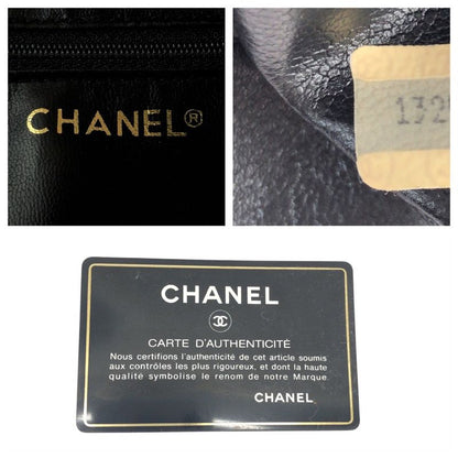 Chanel Bicolor CC Logo Makeup Pouch Black Gold Leather Clutch