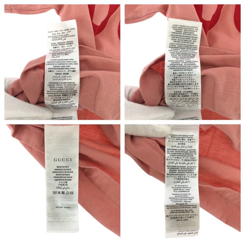 Gucci Embroidery Line Stone XS Pink Cotton Short Sleeve T-