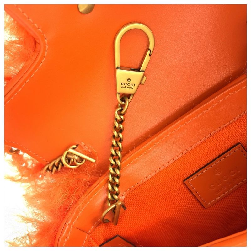 Gucci GG Marmont Orange Gold Leather Shoulder Bag Pochette
