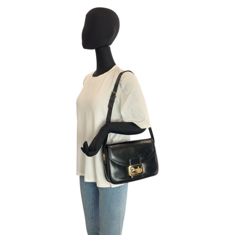 Celine Carriage Black Gold Leather Shoulder Bag