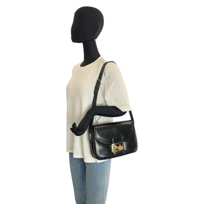 Celine Carriage Black Gold Leather Shoulder Bag