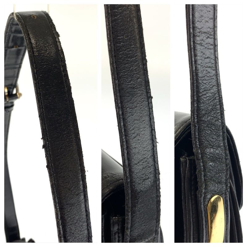 Celine Carriage Black Gold Leather Shoulder Bag