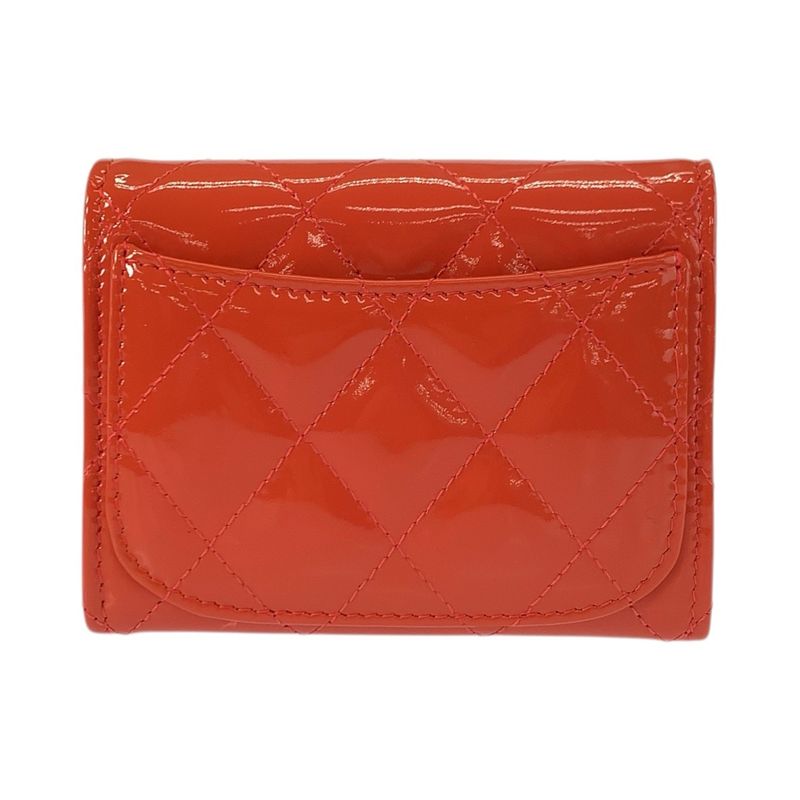 Chanel Quilted CC Logo Orange Patent Leather Coin Case Card