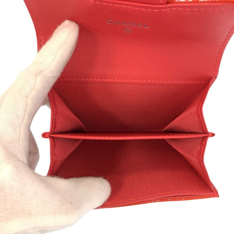Chanel Quilted CC Logo Orange Patent Leather Coin Case Card