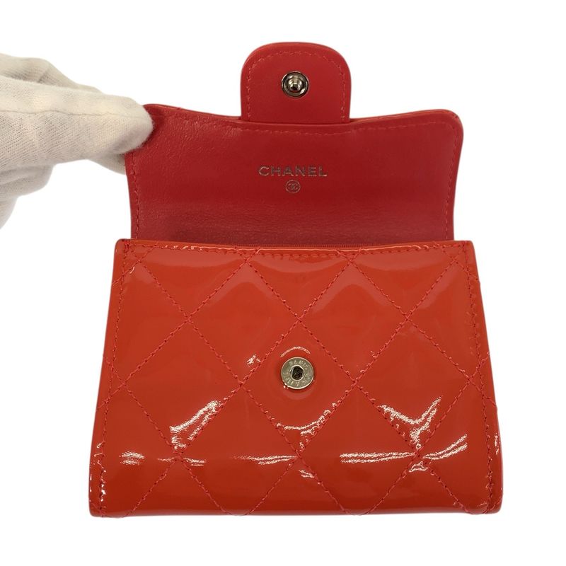 Chanel Quilted CC Logo Orange Patent Leather Coin Case Card
