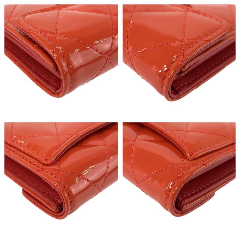 Chanel Quilted CC Logo Orange Patent Leather Coin Case Card