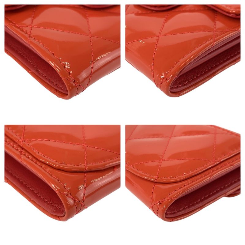 Chanel Quilted CC Logo Orange Patent Leather Coin Case Card