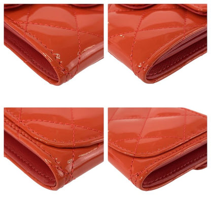 Chanel Quilted CC Logo Orange Patent Leather Coin Case Card