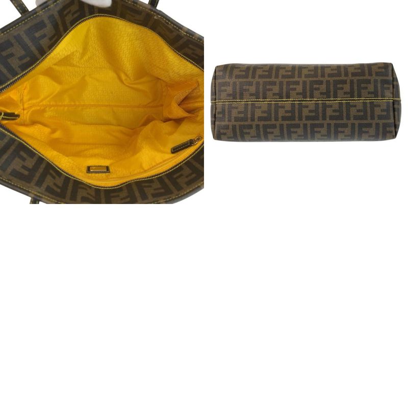 Fendi Zucca Brown Yellow Tote Shoulder Bag