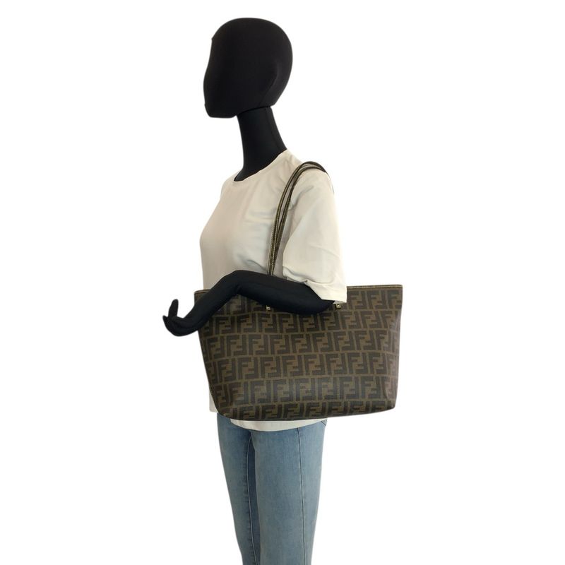 Fendi Zucca Brown Yellow Tote Shoulder Bag