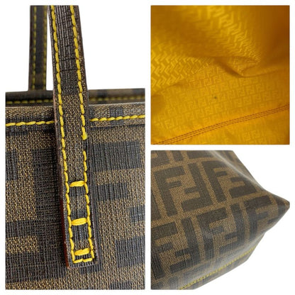 Fendi Zucca Brown Yellow Tote Shoulder Bag