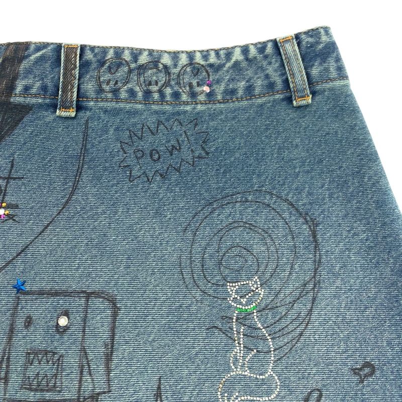 Balenciaga Graphic Print Line Stone 36 Blue Multicolor Denim Mini Skirt