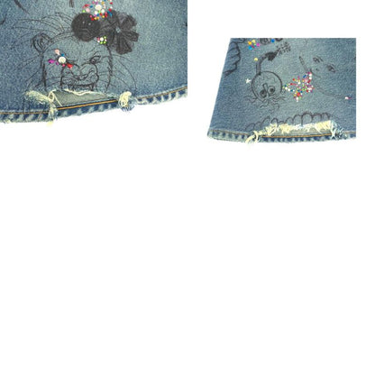 Balenciaga Graphic Print Line Stone 36 Blue Multicolor Denim Mini Skirt