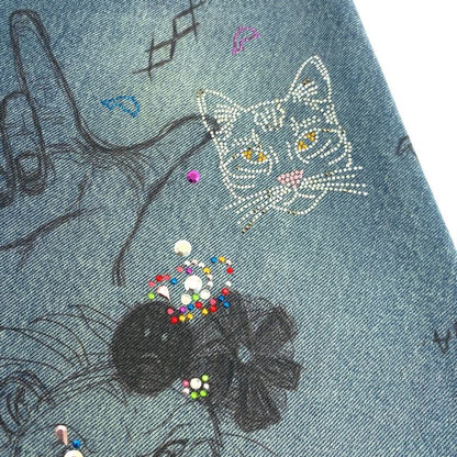 Balenciaga Graphic Print Line Stone 36 Blue Multicolor Denim Mini Skirt