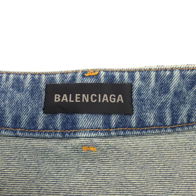 Balenciaga Graphic Print Line Stone 36 Blue Multicolor Denim Mini Skirt