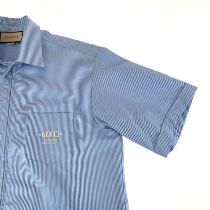 Gucci Embroidery Logo 48 Blue White Cotton Zanhm Short Sleeve Shirt