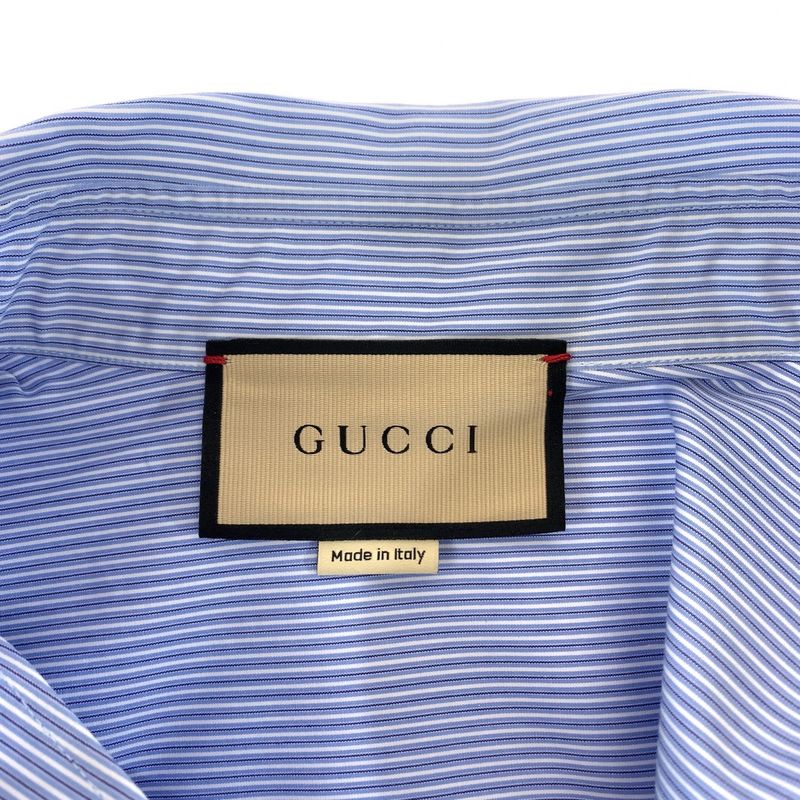 Gucci Embroidery Logo 48 Blue White Cotton Zanhm Short Sleeve Shirt
