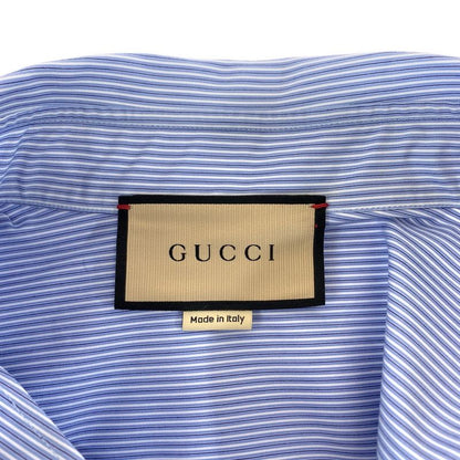 Gucci Embroidery Logo 48 Blue White Cotton Zanhm Short Sleeve Shirt
