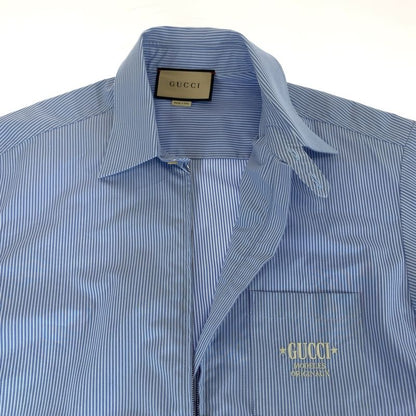 Gucci Embroidery Logo 48 Blue White Cotton Zanhm Short Sleeve Shirt