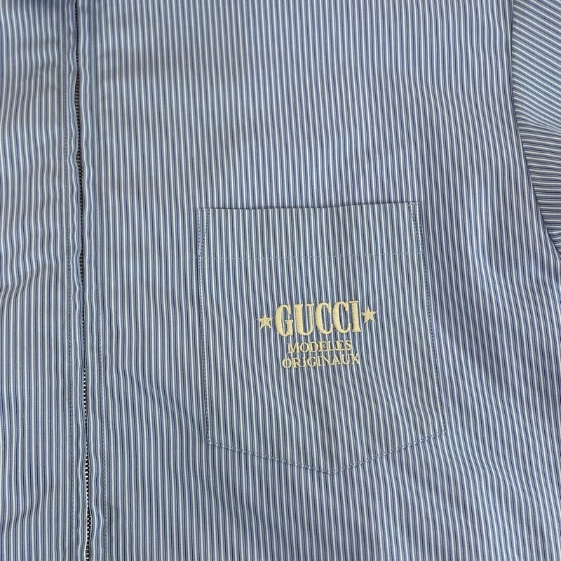 Gucci Embroidery Logo 48 Blue White Cotton Zanhm Short Sleeve Shirt