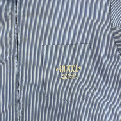 Gucci Embroidery Logo 48 Blue White Cotton Zanhm Short Sleeve Shirt