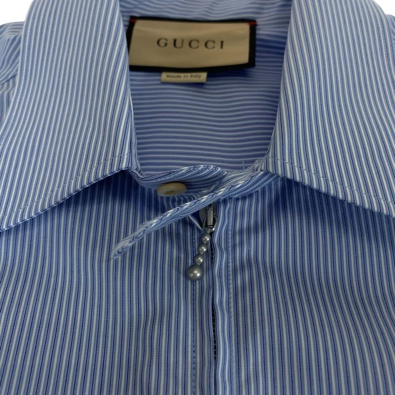 Gucci Embroidery Logo 48 Blue White Cotton Zanhm Short Sleeve Shirt