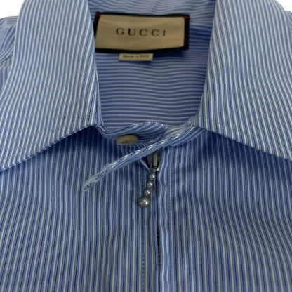 Gucci Embroidery Logo 48 Blue White Cotton Zanhm Short Sleeve Shirt