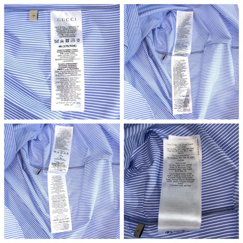 Gucci Embroidery Logo 48 Blue White Cotton Zanhm Short Sleeve Shirt