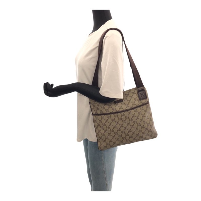 Gucci Brown Silver GG Supreme Canvas Shoulder Bag
