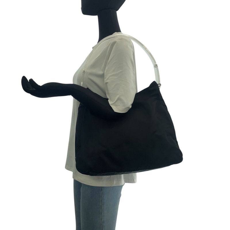 Prada Tessuto Black Silver Nylon Plastic Shoulder Bag