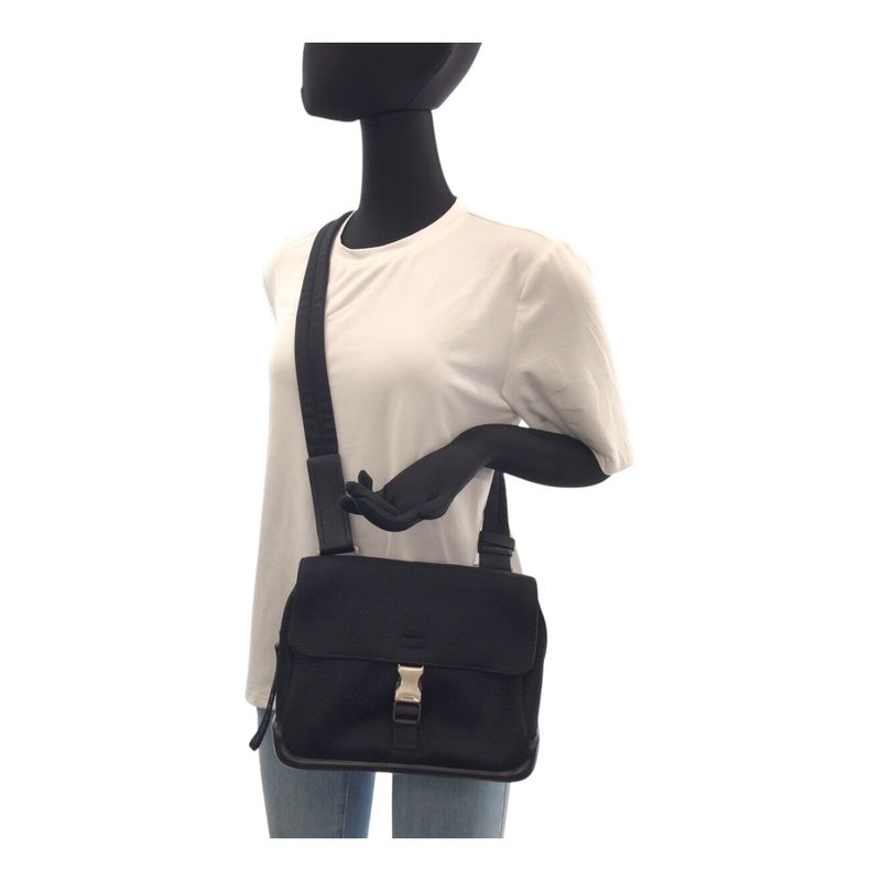 Prada Sports Black Silver Polyester Rubber Leather Shoulder Bag Pochette