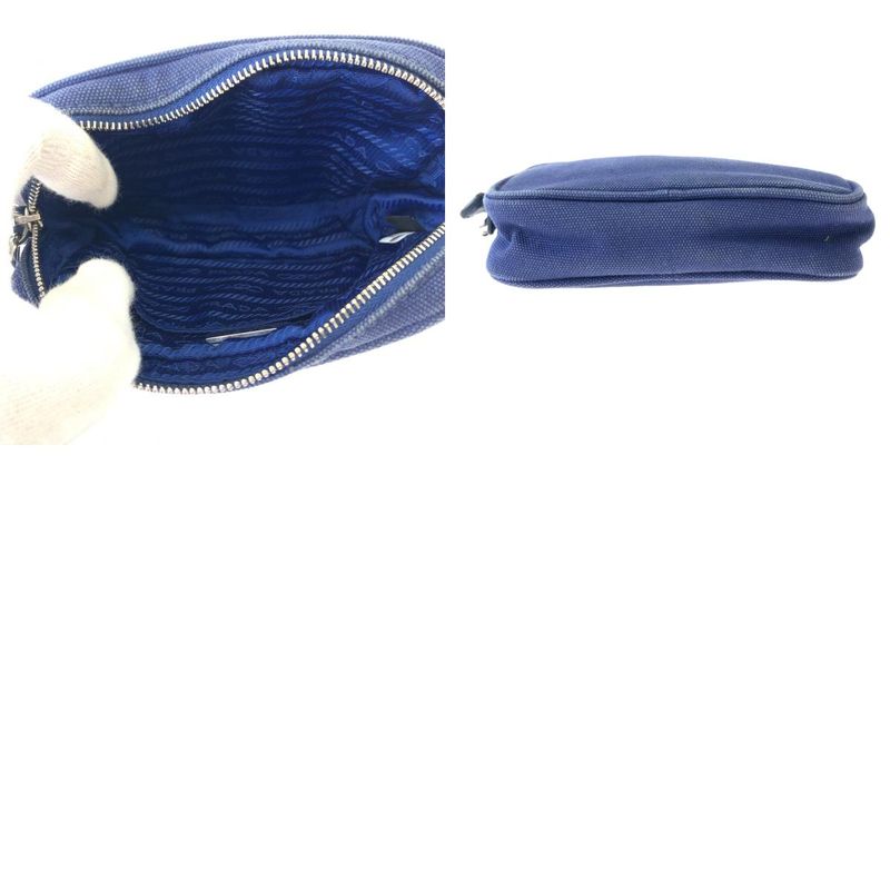 Prada Blue Silver Canvas Mini Handbag Pouch