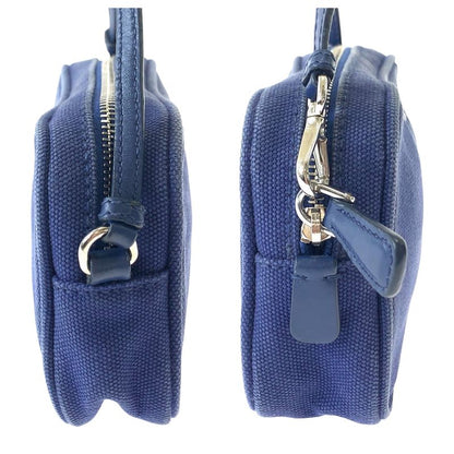 Prada Blue Silver Canvas Mini Handbag Pouch
