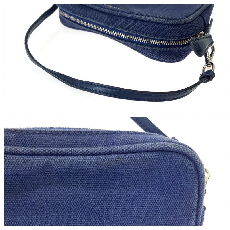Prada Blue Silver Canvas Mini Handbag Pouch