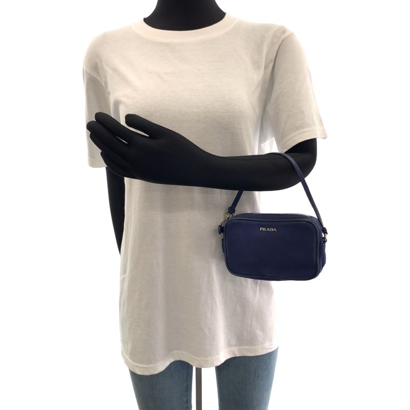 Prada Blue Silver Canvas Mini Handbag Pouch
