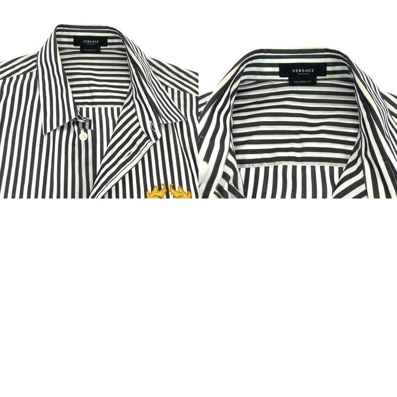 Versace Medusa 39 Gray White Cotton Long Sleeve Shirt Striped