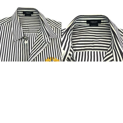 Versace Medusa 39 Gray White Cotton Long Sleeve Shirt Striped