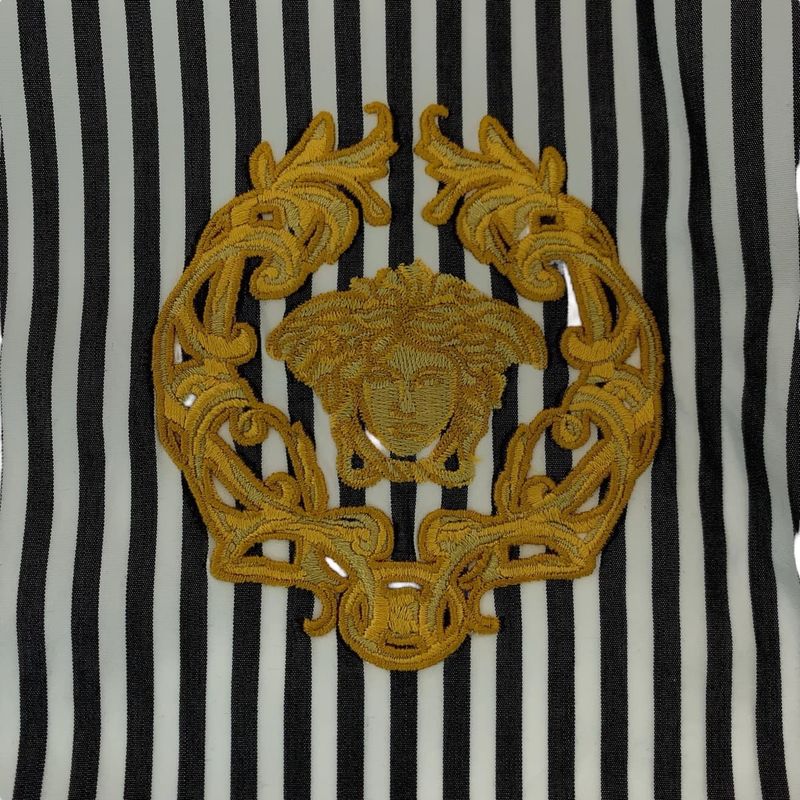Versace Medusa 39 Gray White Cotton Long Sleeve Shirt Striped