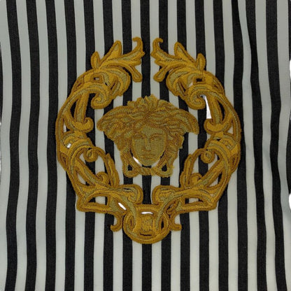 Versace Medusa 39 Gray White Cotton Long Sleeve Shirt Striped