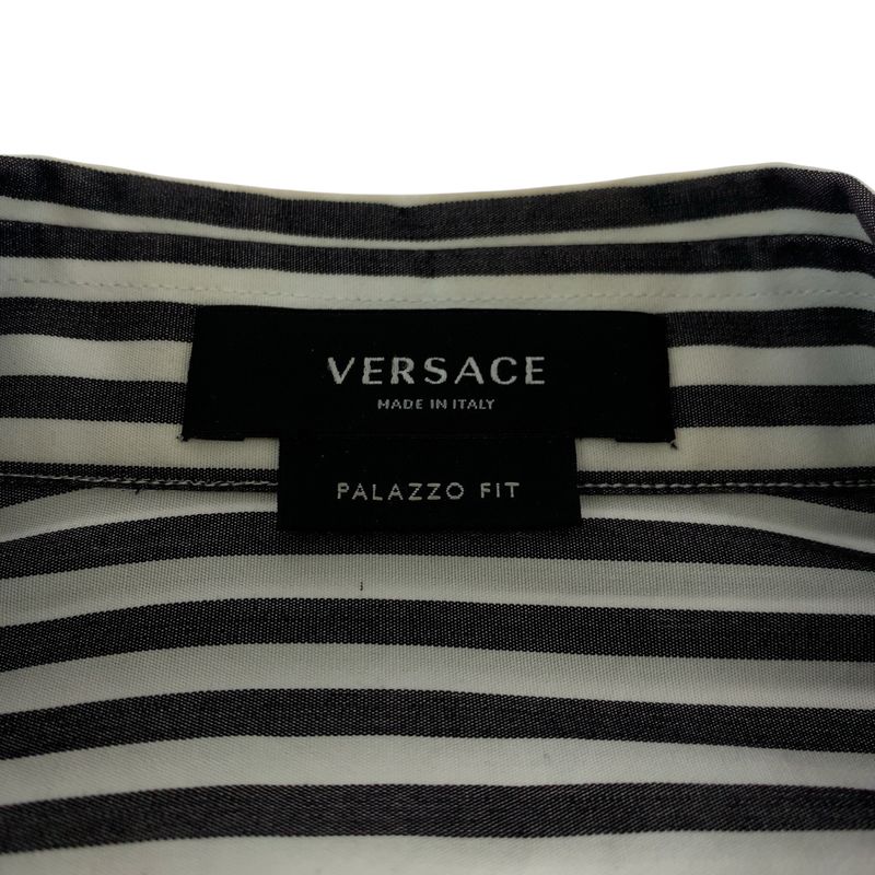 Versace Medusa 39 Gray White Cotton Long Sleeve Shirt Striped