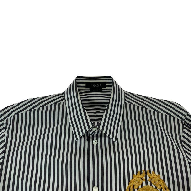 Versace Medusa 39 Gray White Cotton Long Sleeve Shirt Striped