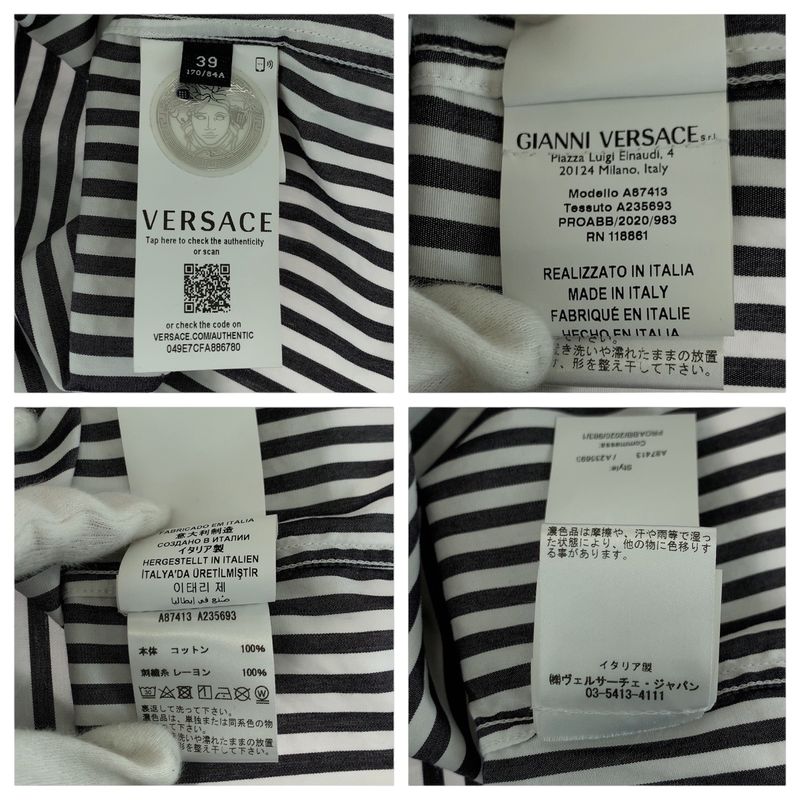 Versace Medusa 39 Gray White Cotton Long Sleeve Shirt Striped