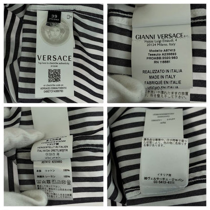 Versace Medusa 39 Gray White Cotton Long Sleeve Shirt Striped