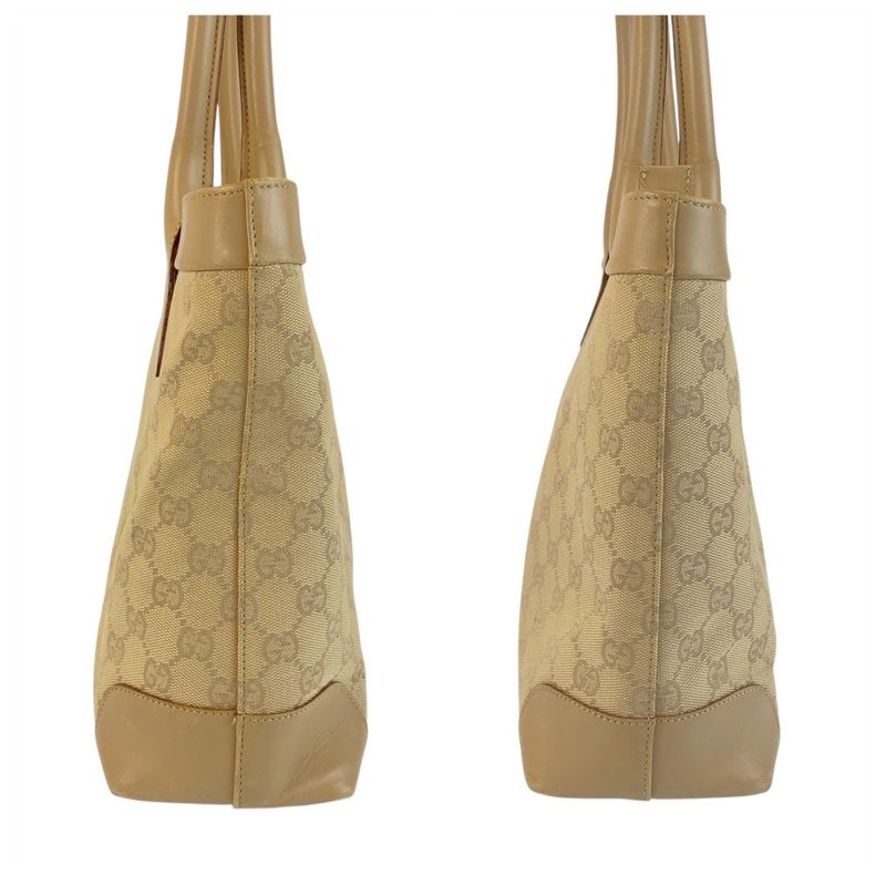 Gucci Beige Gold GG Canvas Leather Tote Shoulder Bag