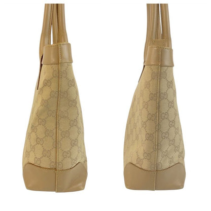 Gucci Beige Gold GG Canvas Leather Tote Shoulder Bag