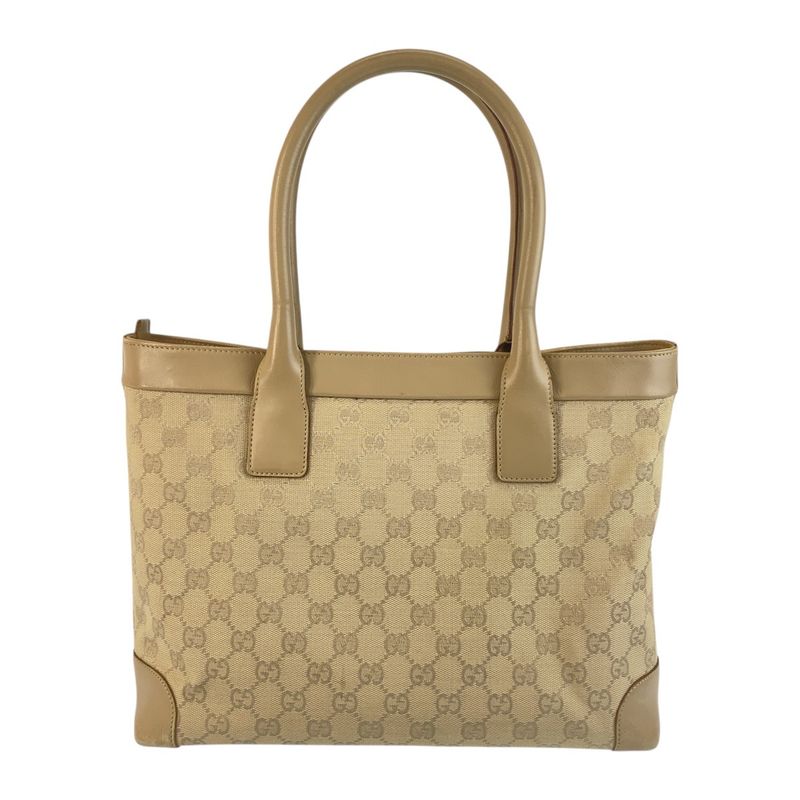 Gucci Beige Gold GG Canvas Leather Tote Shoulder Bag