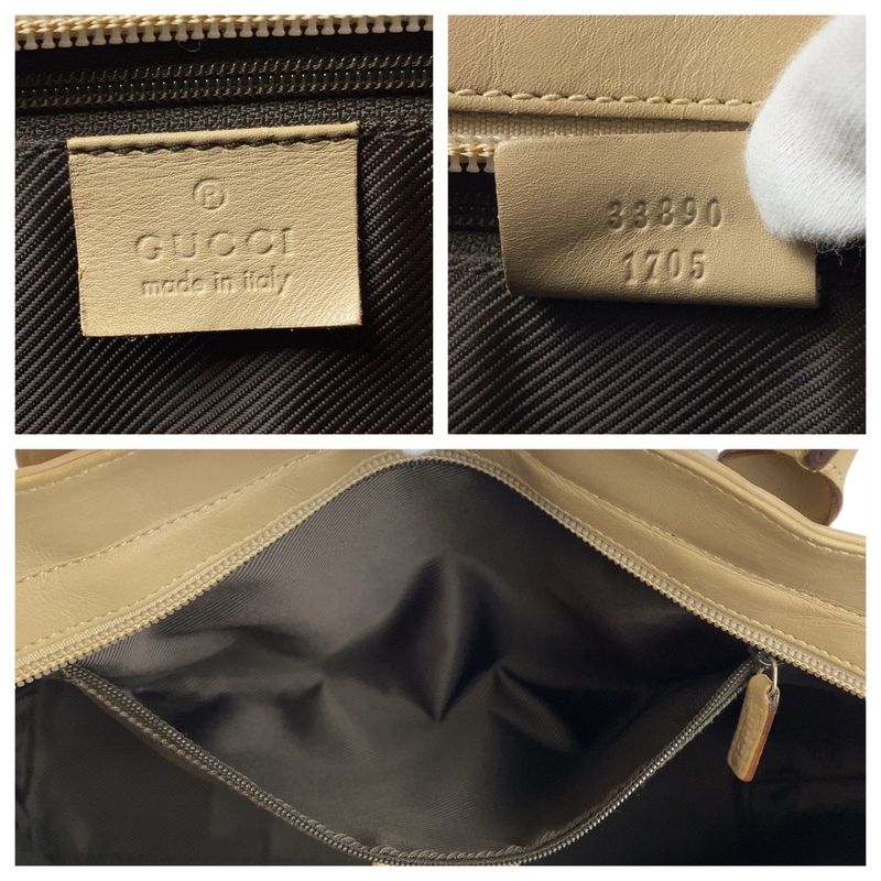 Gucci Beige Gold GG Canvas Leather Tote Shoulder Bag