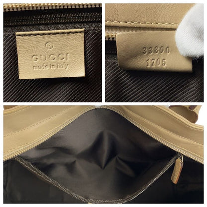 Gucci Beige Gold GG Canvas Leather Tote Shoulder Bag