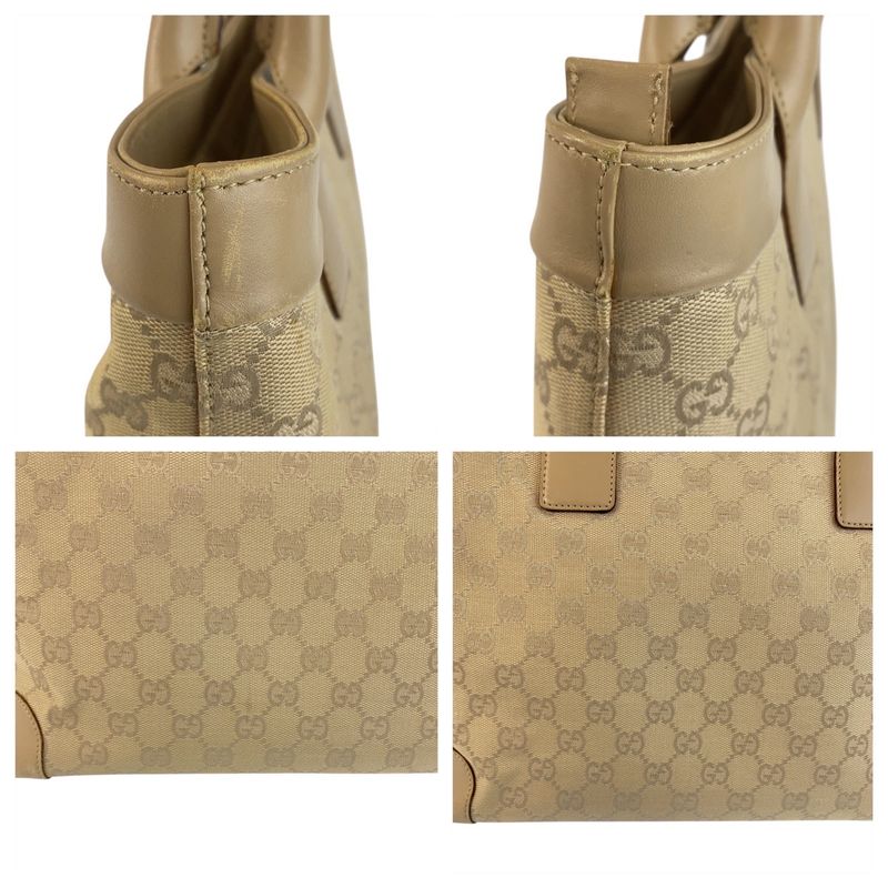 Gucci Beige Gold GG Canvas Leather Tote Shoulder Bag