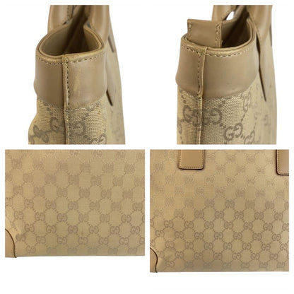 Gucci Beige Gold GG Canvas Leather Tote Shoulder Bag
